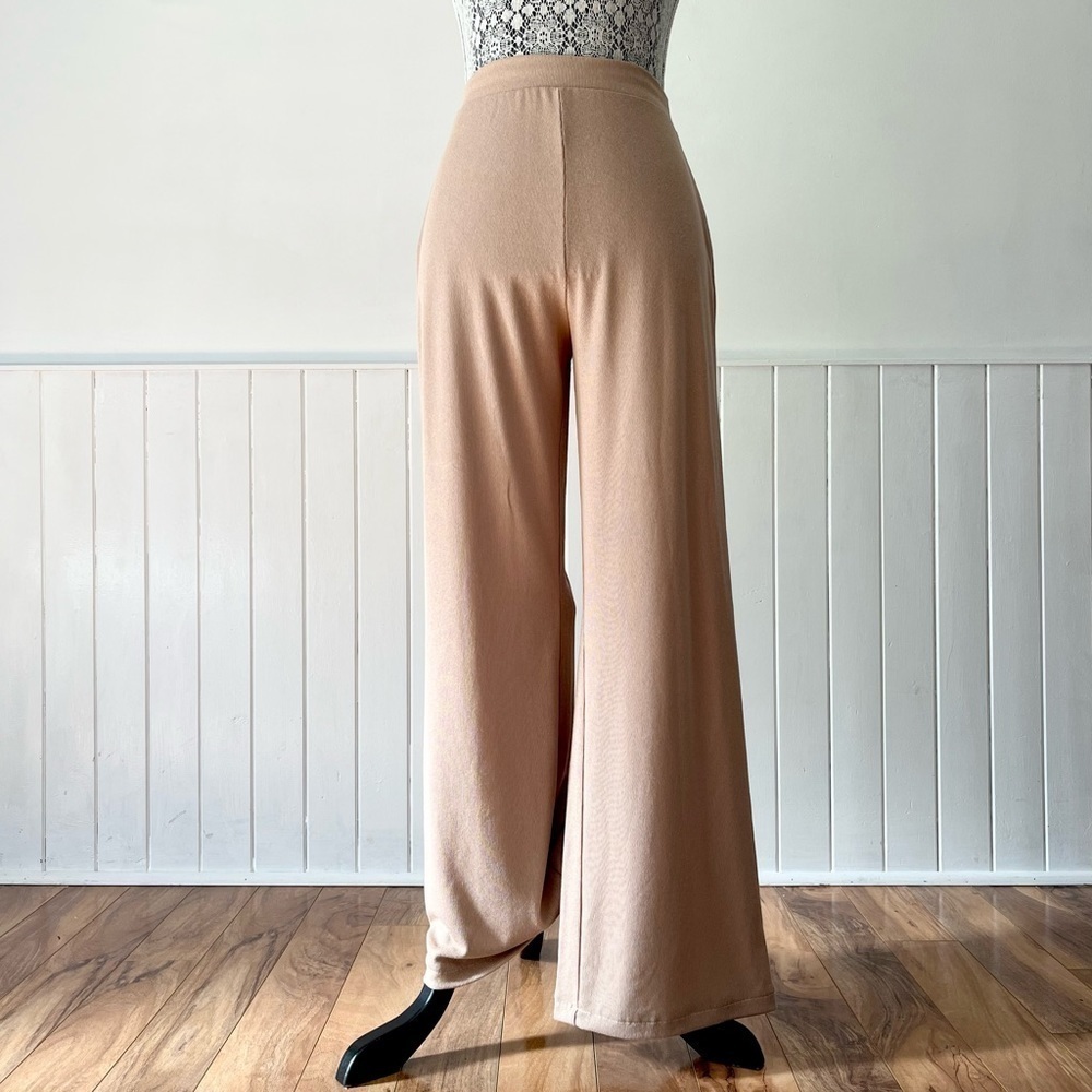 Zara Tan Knit High Waisted Wide Leg Trousers Size S
